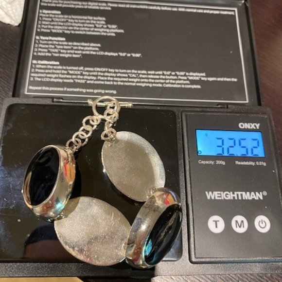 VTG 925 Silver Black Onyx Oval Stones Toggle BRACELET - Picture 7 of 7